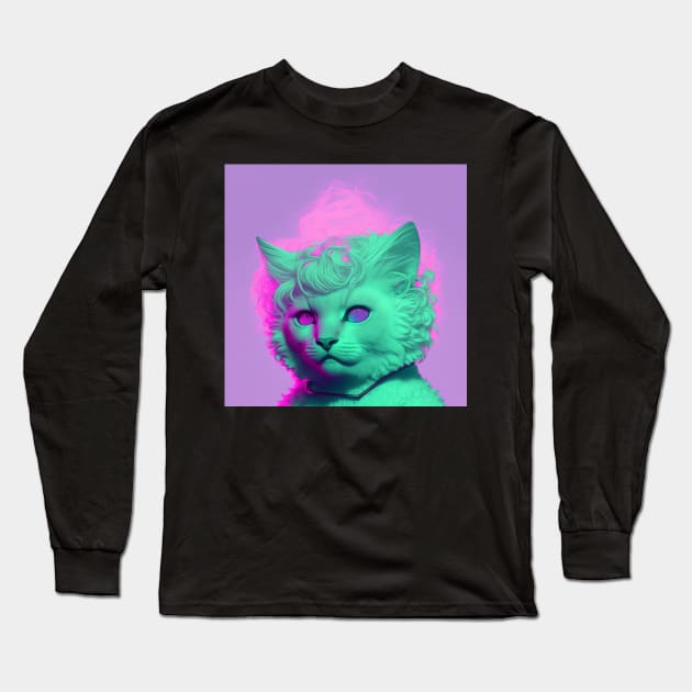 Vapor Wave Cat Long Sleeve T-Shirt by TheArtfulAllie